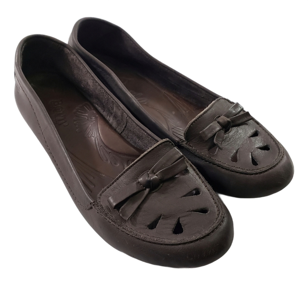 Born Naura Leather Loafer Moccasin Brown Bow Flats